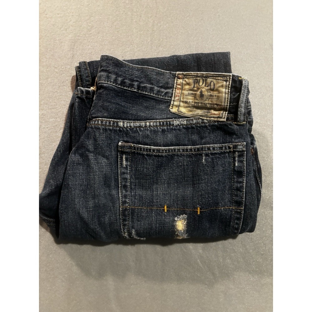 Polo Ralph Lauren The Varick Slim Straight Jeans Men's 36x30 Raw Hem Distressed